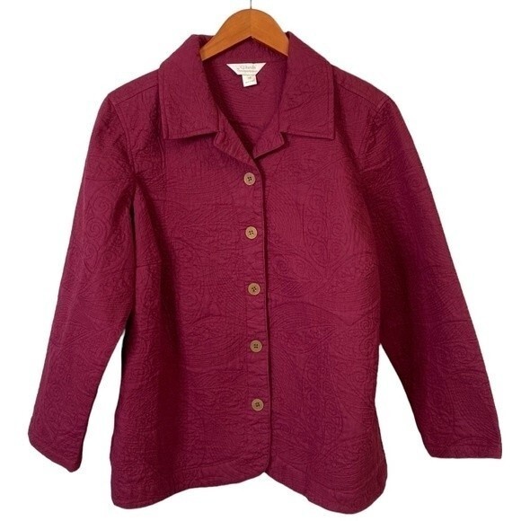 CJ Banks Quilted Button Front Jacket Outerwear Plum Layering Cotton Outdoor Cozy - Picture 1 of 15